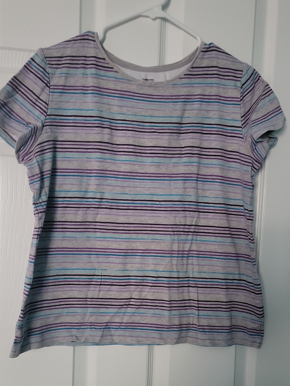 croft & barrow Lavender and Light Blue Striped Short Sleeve Tee
